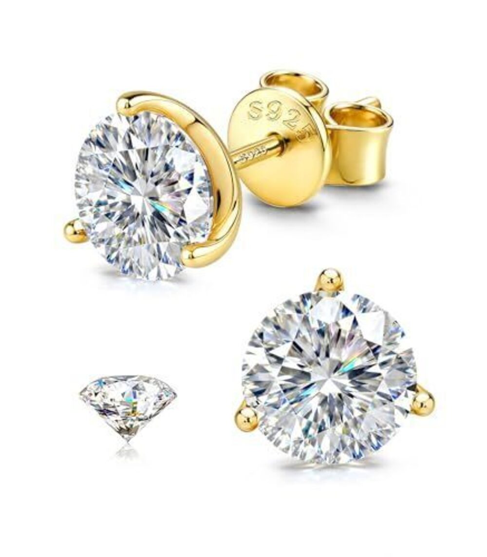 6056 Moissanite Earrings Studs - 18K Real Gold Plated Solid 925 Sterling